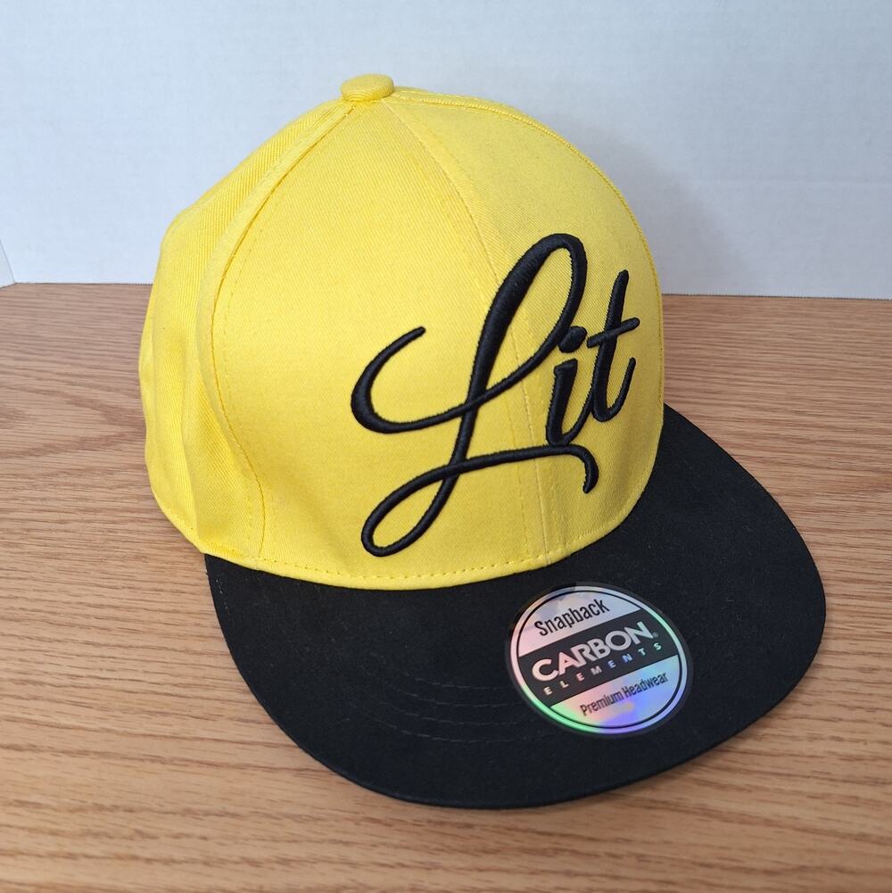 Rare Carbon Elements Lit Snapback Hat Yellow Black Flat Bill Unworn Brim Sticker